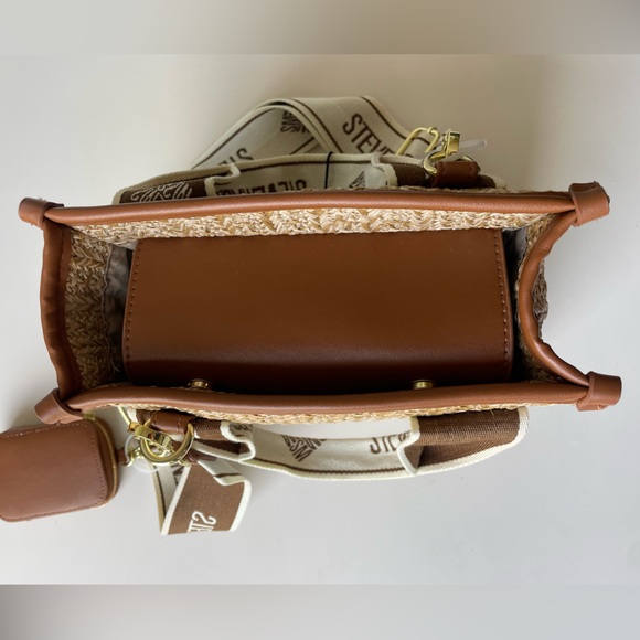 NWT STEVE MADDEN Straw Bwebber Satchel Bag in Cognac - Picture 6 of 8